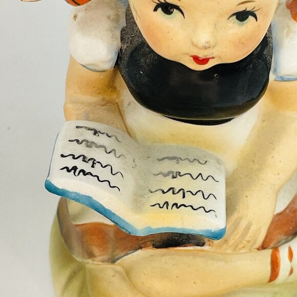 Vintage Wales Hand Painted Porcelain Figurine Girl Reading Book Japan - Picture 3 of 10